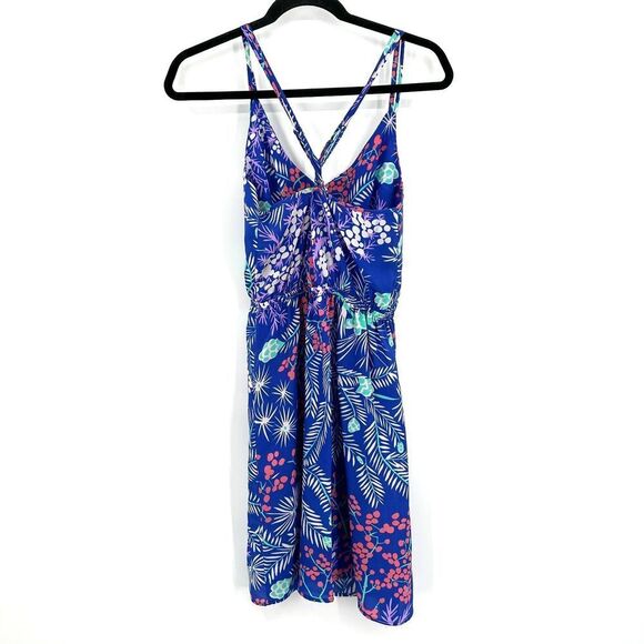 YUMI KIM Blue Purple Floral Print Lightweight Crossback Summer Mini Dress Medium - Picture 2 of 7